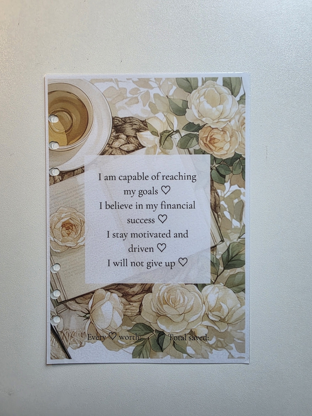 A5 Set Of 2 Floral Affirmation Wall Print - Cream Floral Design Savings Chall
